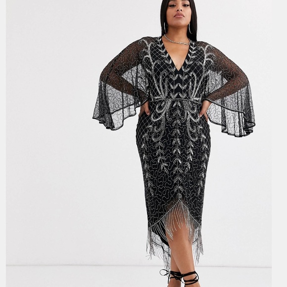ASOS Curve Dresses & Skirts - ASOS Design Curve kimono midi beaded embellished